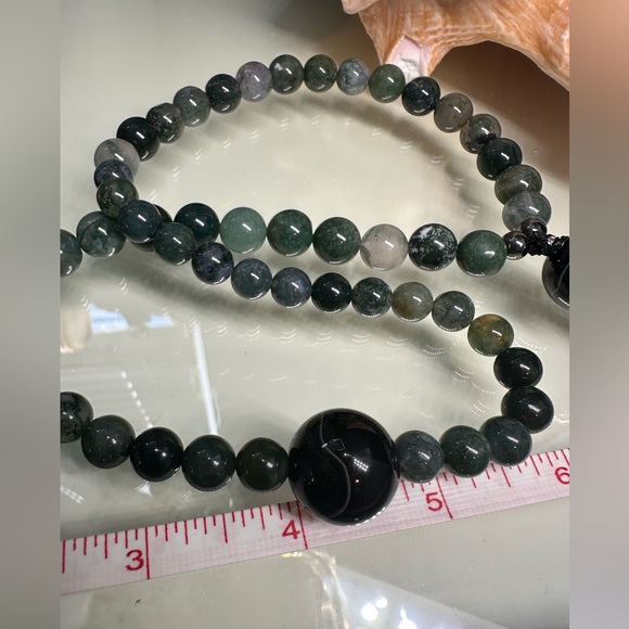 MOSS AGATE + ONYX + PIXIU JADE STONES NATURAL NECKLACE - Picture 12 of 14